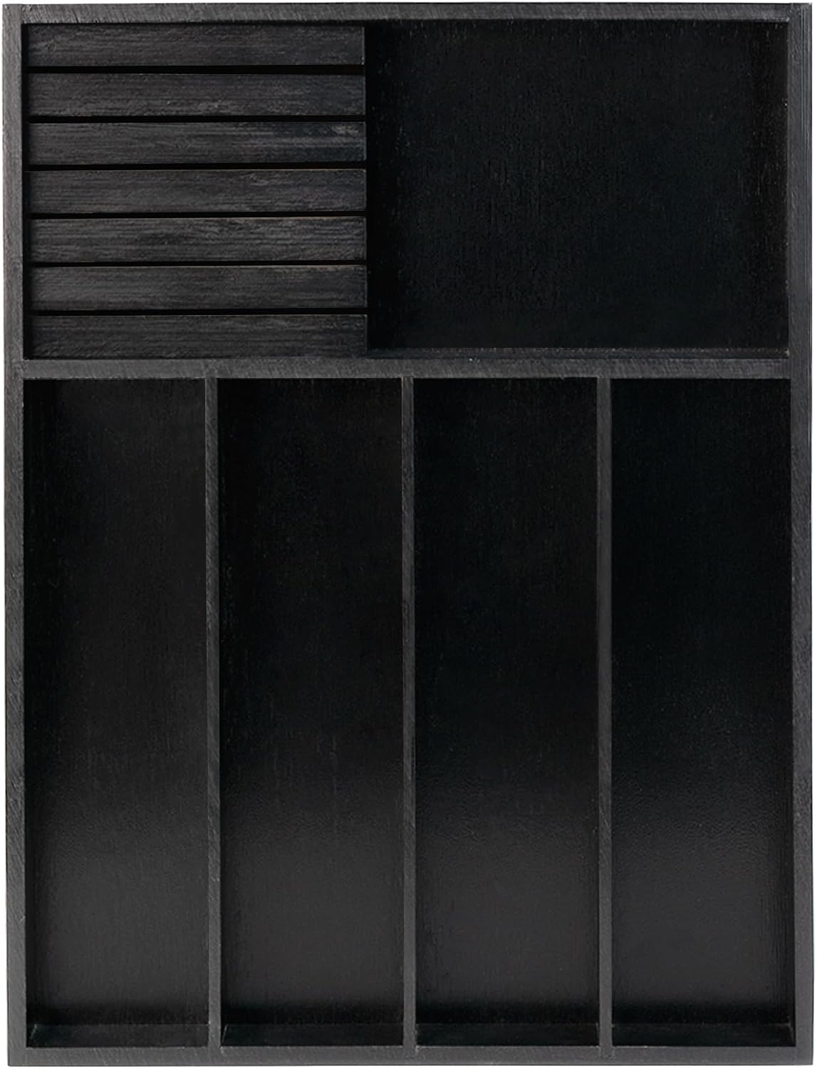VaeFae Bamboo Silverware Drawer Organizer, 5 Slots, Black