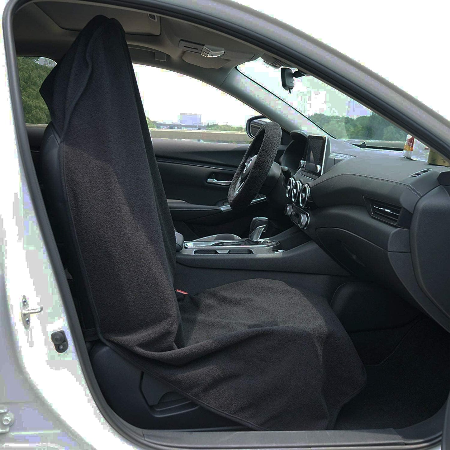 Car Seat Cover Protector Front Seats,for Gym Workout,Running,Swimming,Beach and Hiking,Waterproof Sweat Towel Bucket Seat Covers for Cars SUV Trucks (Black, 1Pcs)