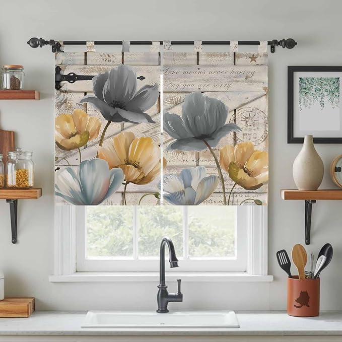 Spring Tulips Flower Bedroom Curtains 63 Inch Length, Window Curtains Tab Top