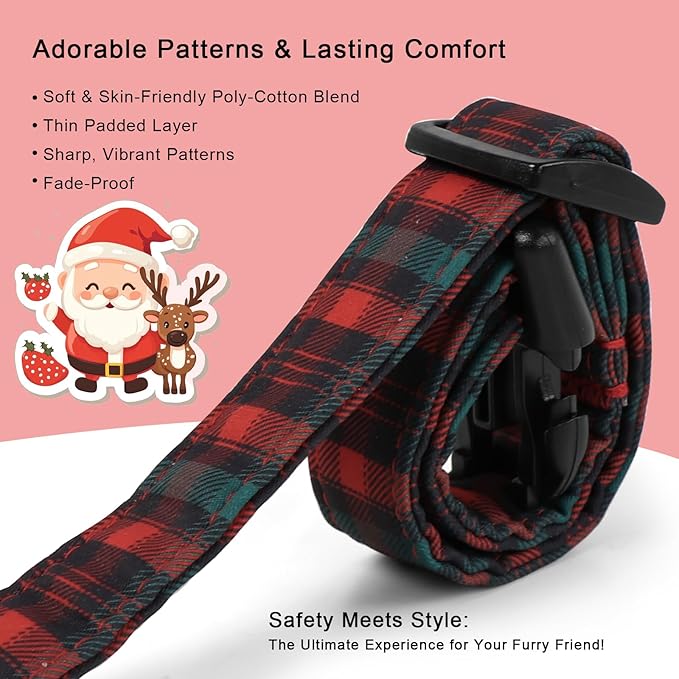 Christmas Dog Collar for Medium Dogs - Vintage Red Green Tartan Christmas Collars for Dogs, Soft Adjustable Winter Holiday Dog Collars with Quick Release Buckle M