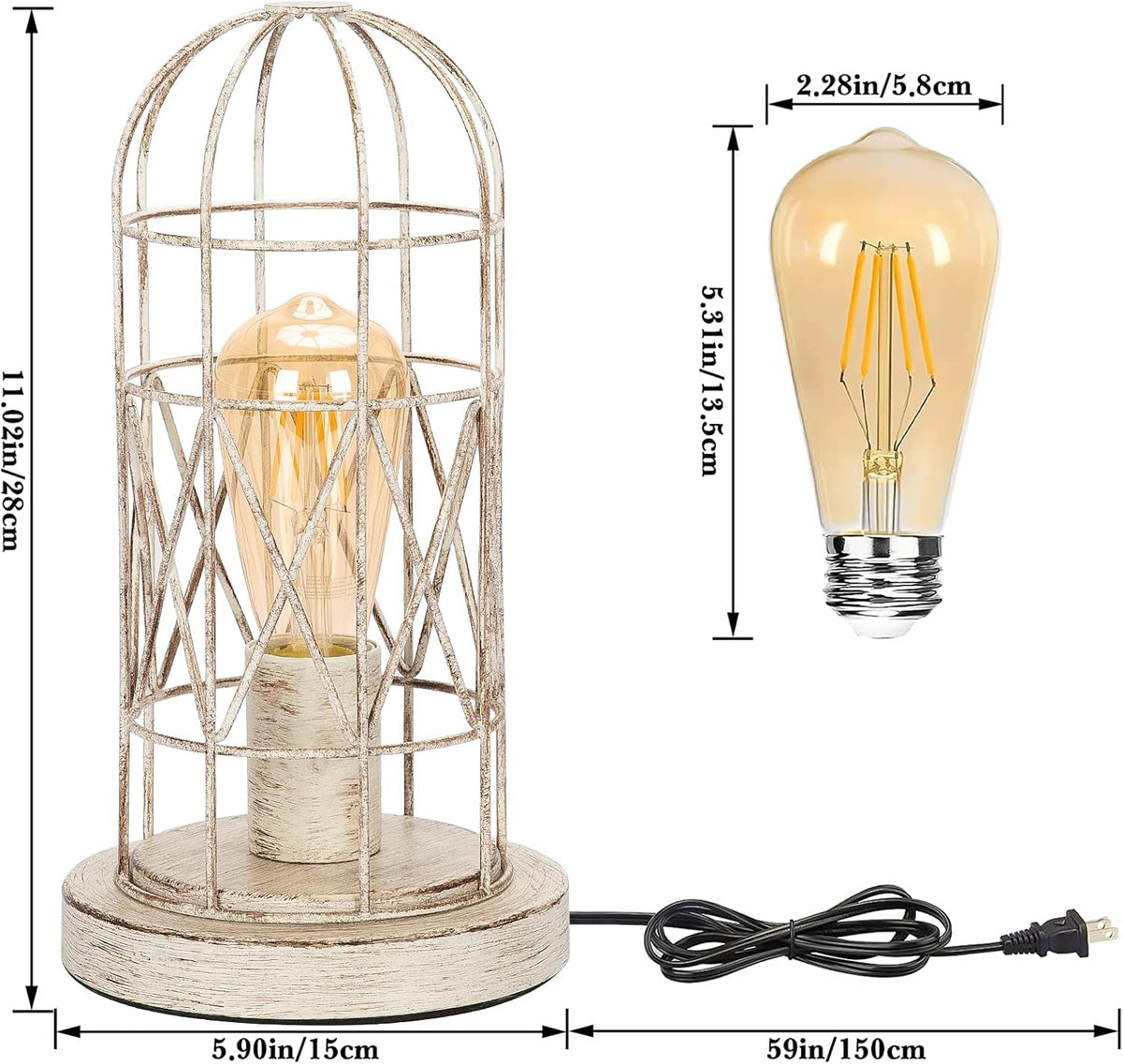 Small Table Lamp, 3-Way Dimmable Bedside Lamp with Brushed White Oak Cage