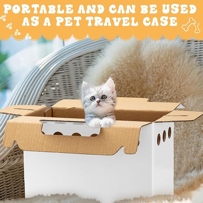 Tenceur 20 Pack Cardboard Pet Carrier Disposable Small Animal Carrier White Puppy Cat Transport Carrier Box for Chicken Hamsters Gerbils Birds Reptiles, 11 x 6 x 8 Inches