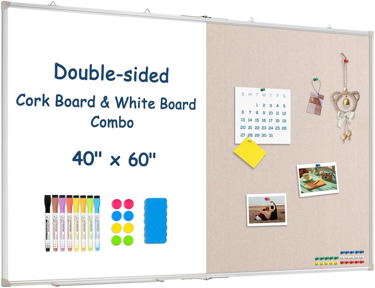 Large White Board Dry Erase Foldable Bulletin Board Combo 60x40 for Wall