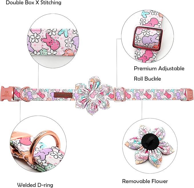 Lionheart glory Easter Day Dog Collar with Flower Dog Collar for X-Small Dogs, Rabbits Colorful Dogs Collars Flowers Spring Collars Puppy Flowers