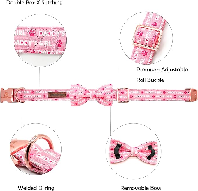 Lionheart glory Dog Bow Collar Valentine's Day Dog Collar for X-Small Dogs, Pink Dog Collars with Bowtie Spring Dog Collar Puppy Collar Bows