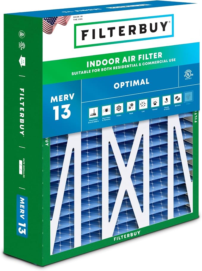 Filterbuy 17.5x21x5 Air Filter MERV 13 Optimal Smoke & Allergy Defense