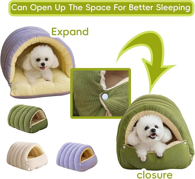 Removable and Washable Winter Closed-Off Cat Bed, Cat Winter Cave, Cute Cat Beds for Indoor Cats, Disassembled Design for Easier Cleaning, with Hair Remover (2PcsBeige, 22.4 * 14.6 * 11.0 in)
