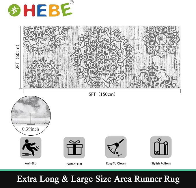 HEBE Hallway Runner Rug 2'x5' Washable Vintage Distressed Area Rugs Non Slip