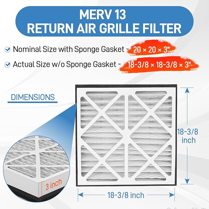 20x20x3 MERV 13 Pleated Air Filter Compatible