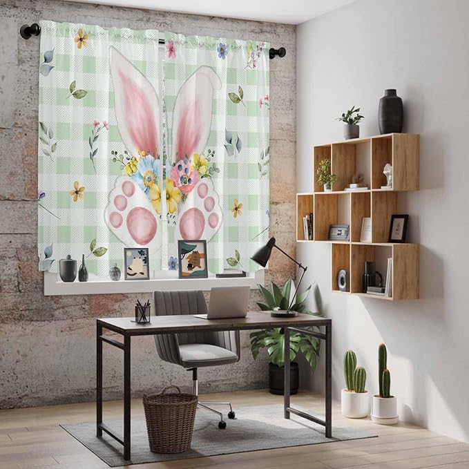 Easter Window Curtains 63 Inch Long 2 Panel Set, Rod Pocket Bedroom Curtains &