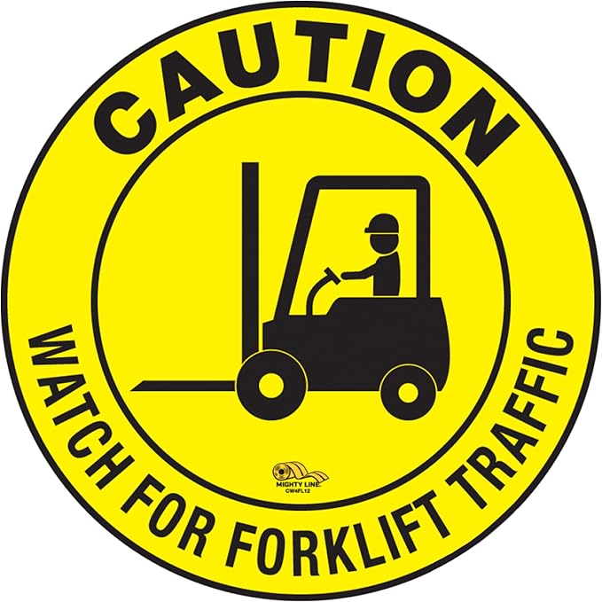 Mighty Line Forklift Floor Sign for Safety, Warning, Heavy-Duty, Peel and Stick, Adhesive, Industrial Quality, Caution Watch For Forklift Traffic, 12"