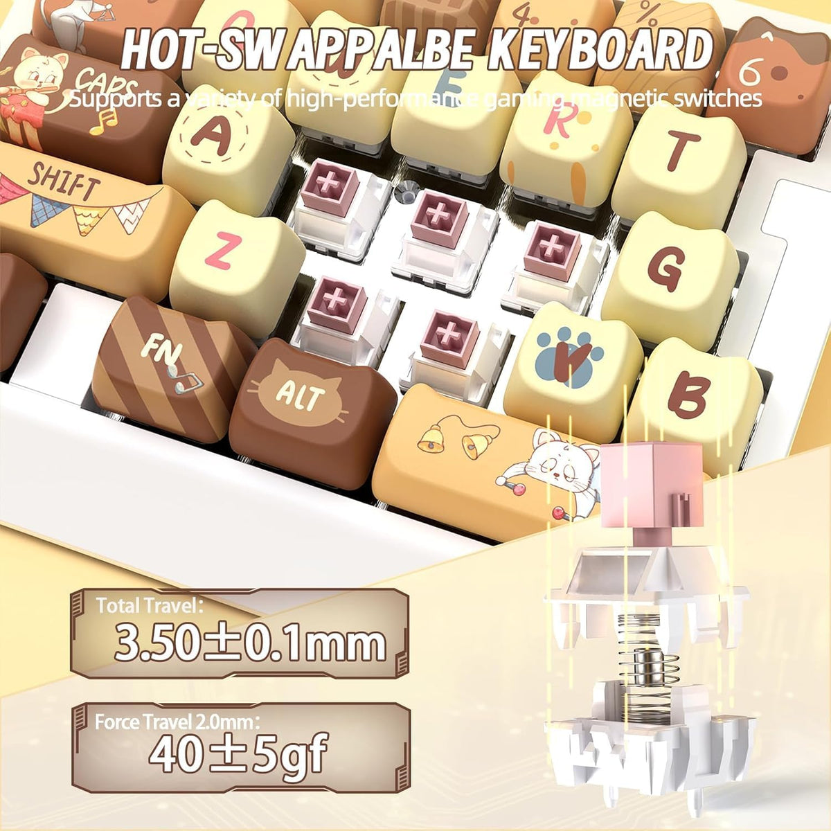 AJAZZ AK029 Wired 29 Keys One-Handed RGB Gaming Keyboard with 8000HZ,0.01mm RT Magnetic Switches Adjustable Actuation,Hotswappable Mechanical Keyboard,Aluminum Plate,Web Driver for Gamers-Beige Cat