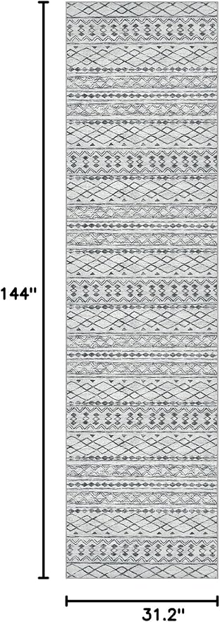 KUTA Hallway Runner Rug 2.6x12 Non-Slip Washable, Moroccan Vintage Beige Boho