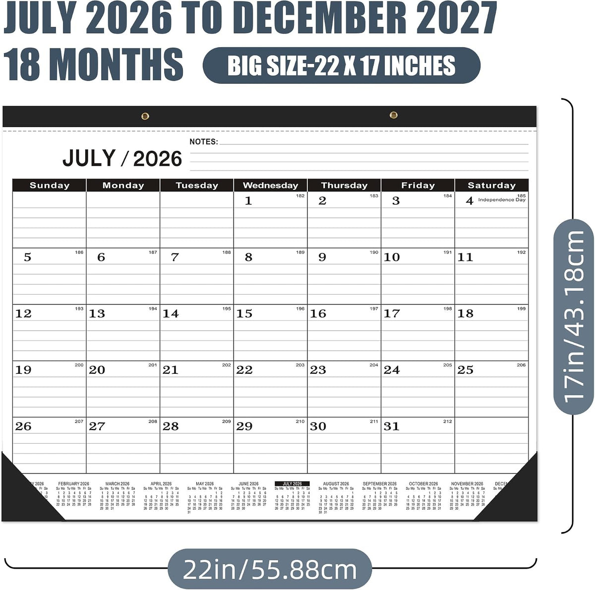 Desk Calendar 2026-2027 -3 PACK-July 2026 to December 2027-Desk Calendar 2026-2027 Large 22 x17,2027 Calendar,Classic Black,Large Calendar 2026-2027 with Plastic Cover.