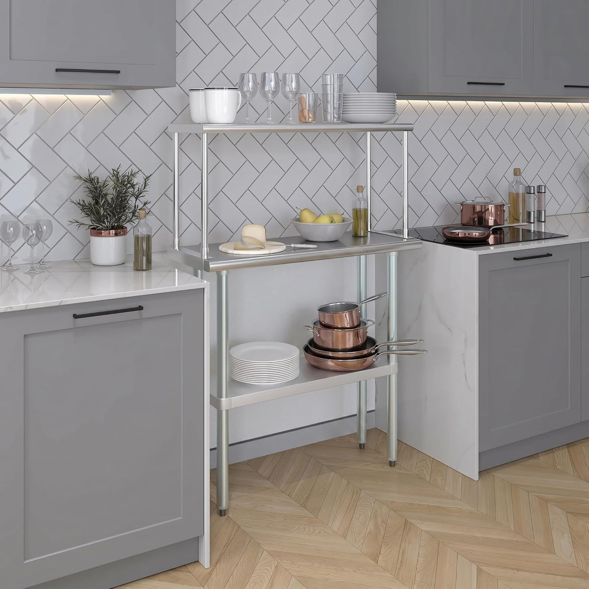 AmGood Stainless Steel Single Tier Overshelf for 36 in. Prep Table, 12x36 in. Shelf, 18 in. High, No Drilling Required - 18-Gauge NSF Commercial Over Shelf for Work Table, Restaurant Kitchen