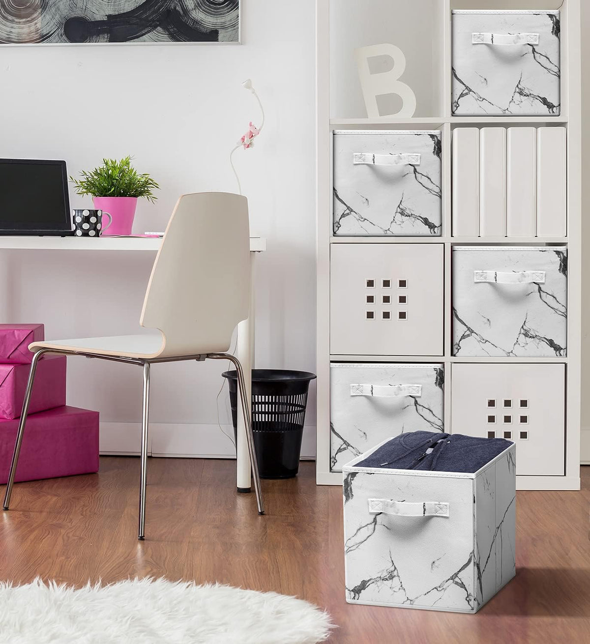 Sorbus 11 x 11 Storage Cubes, Foldable Fabric Bins (4 Pack, Marble White)