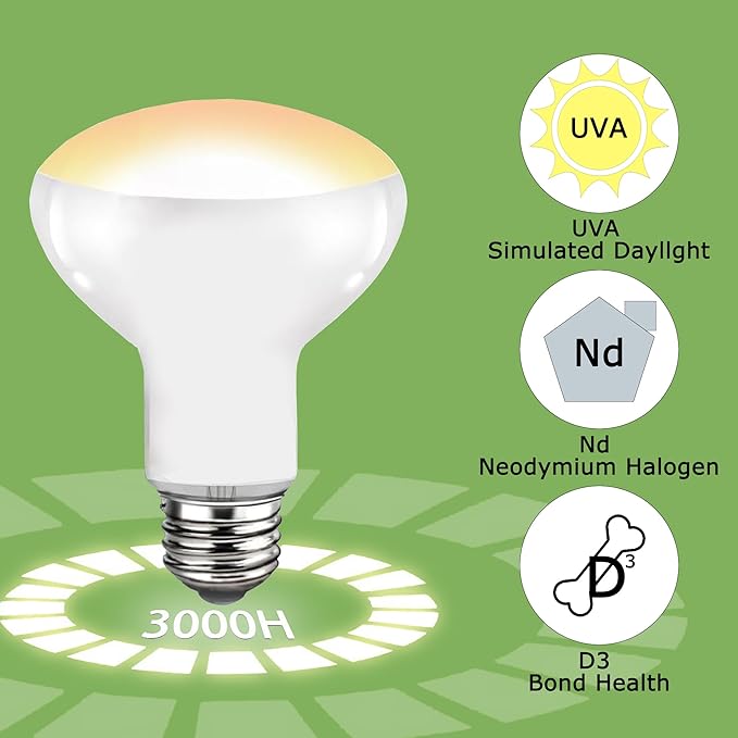 75W E26 Reptile Heat Lamp Bulbs - Upgraded UVA Amphibian Basking Spot Light, Simulated Sunlight for Bearded Dragon, Lizard, Tortoise & Chics, Daylight Bulb for Aquariums and Tanks| 2 Pack