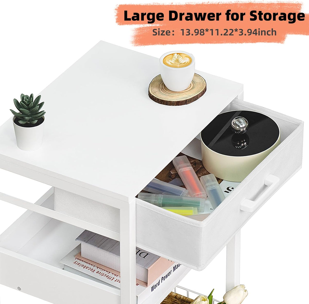 Lerliuo Printer Stand with Storage, 3-Tier Printer Table,White