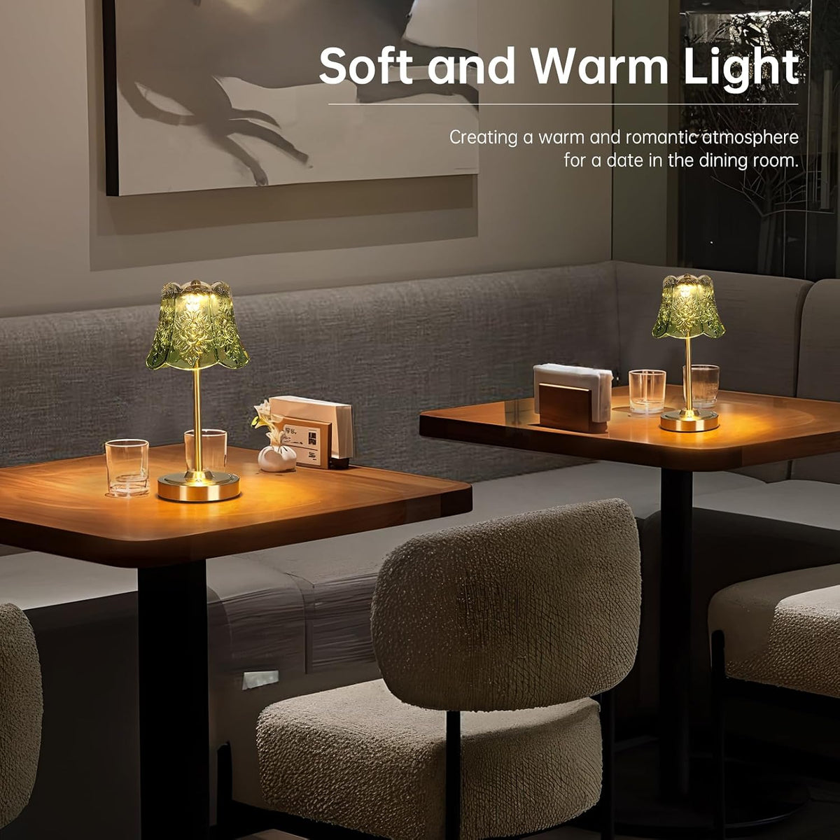 Shenmoyl Cordless Touch Table Lamp with 5200mAh Battery - 3 Adjustable Color Temperatures & Dimmable, Rechargeable Desk Lamp for Bedroom, Living Room, Office, Entryway, Bookshelves (Green Rose)