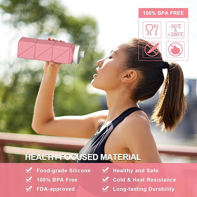 BEAUTAIL Collapsible Water Bottles 21oz/610mL, Silicone Travel Water Bottle |