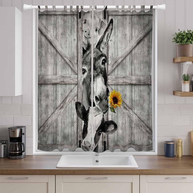 Funny Farm Animals Living Room Curtains 84 Inch Length, Window Curtains Tab Top