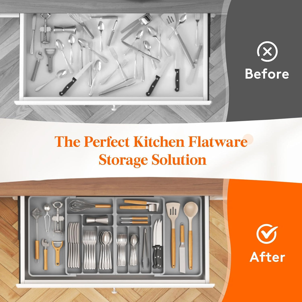 Lifewit Silverware Drawer Organizer, Expandable Plastic Utensil Tray
