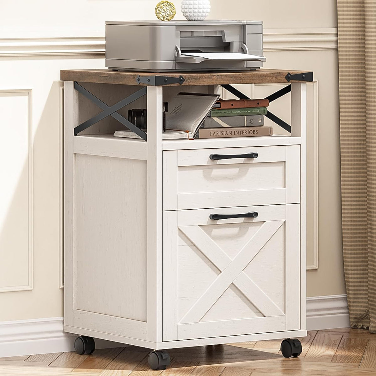 Vabches Office Filing Vertical Cabinet with 2 Drawers, Unique White