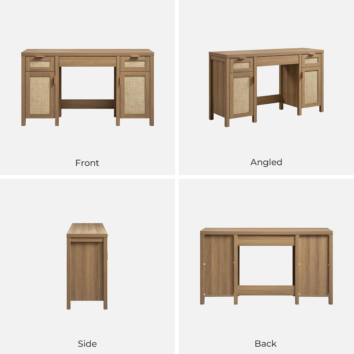 SICOTAS 52" Rattan Vanity Home Office Desk Vanity Table with 3 Drawers