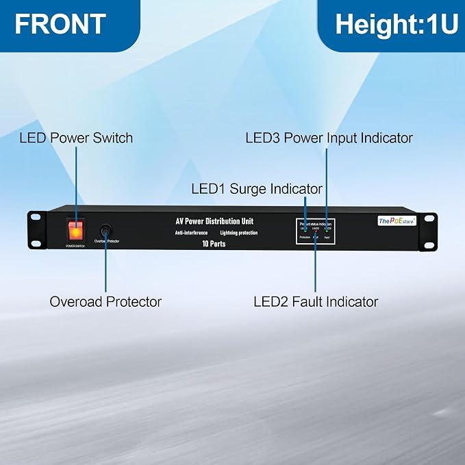 10 NEMA 5-15R Outlet Surge Protector PDU, 120V 15A 3600J 10KA, 1U Rack Mount