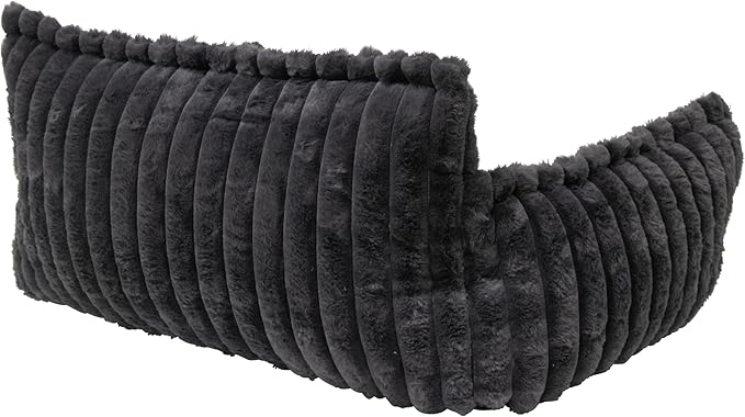 Grooved Pet Bed for Small to Medium Dogs or Cats, Soft Ribbed Corduroy-Style Polyester Fabric, Supportive Bolsters, Removable Cover, Non-Slip Base, Sofa Pet Lounger with Mini Play Cushion, Dark Gray