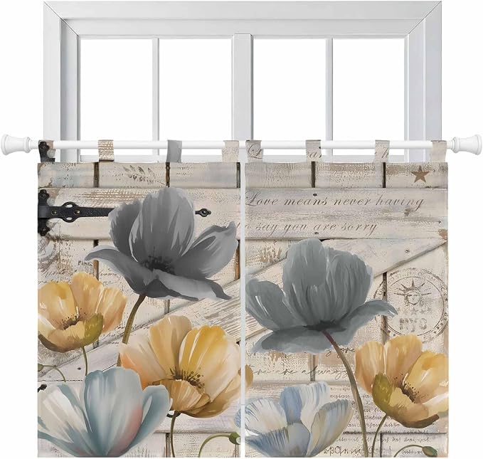 Spring Tulips Flower Bedroom Curtains 63 Inch Length, Window Curtains Tab Top
