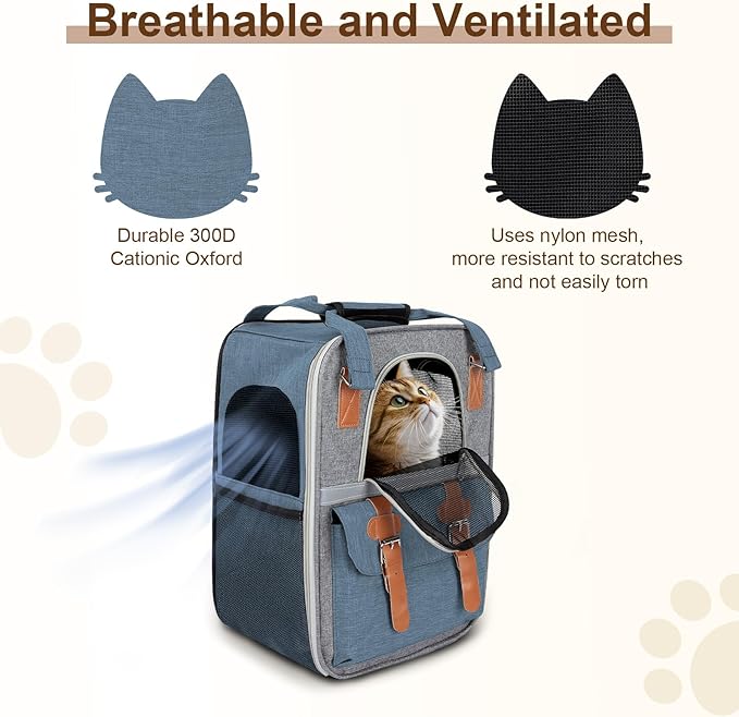 ‌YooxArmor Cat Carrier Backpack, Airline Approved Mesh Dog Backpack with Breathable, Hiking, Travel, Camping, Pet Carriers Backpack for Large Cats and Small Dogs - Holds Pets up to 15 Lbs (Blue)