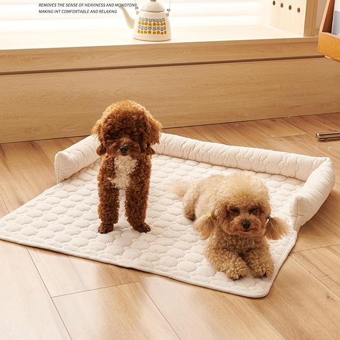 Pet Couch Covers for Sofa, 29" L × 29" W Calming Dog Bed Fluffy Dog Plush Mat for Furniture Protector with Bolster, Washable Removable Couch Cover for Small, Medium, Large Dogs and Cats (White)