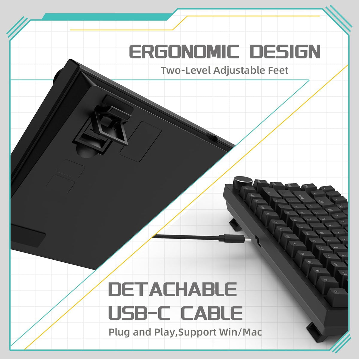 AJAZZ AK820 Mechanical Gaming Keyboard 75% Wired TKL Hot Swappable-Black