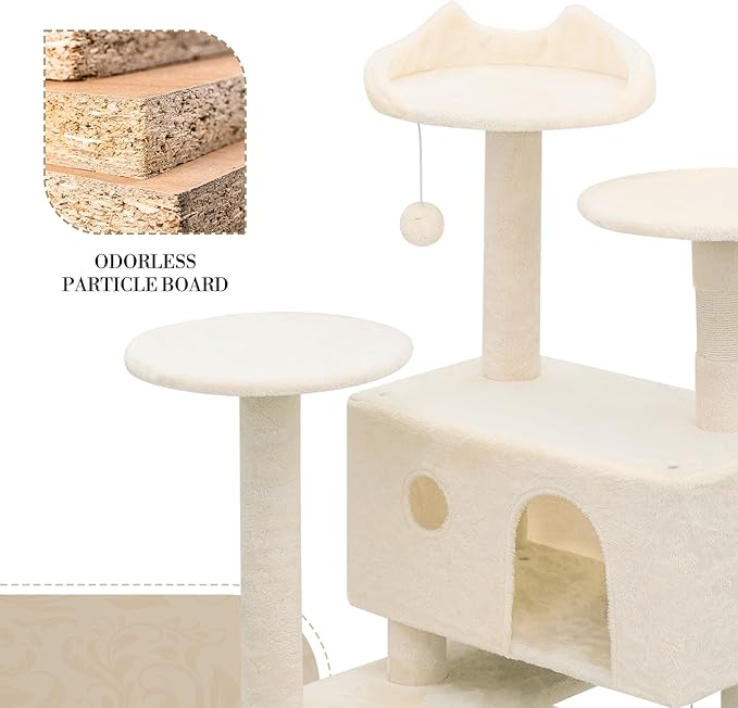 Athena Collection Cat Tree, 70 Inch Cat Tree Tower for Indoor Cats, Multi-Level Cat Tower House Activity Center with 2 Cat Condo & Scratching Post & Dangling Ball, Tall Cat Climbing Tower, Beige