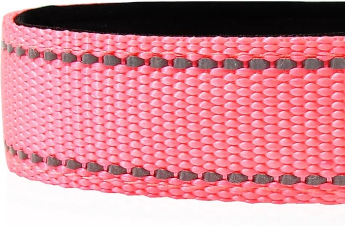 Joytale Reflective Dog Collar, Soft Neoprene Padded, Metal D-Ring, Nylon Pet Collar Adjustable for Large Dogs, Neon Pink, L