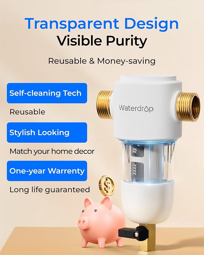 Waterdrop Spin Down Sediment Filter, 50/200 Micron Reusable Whole House Water
