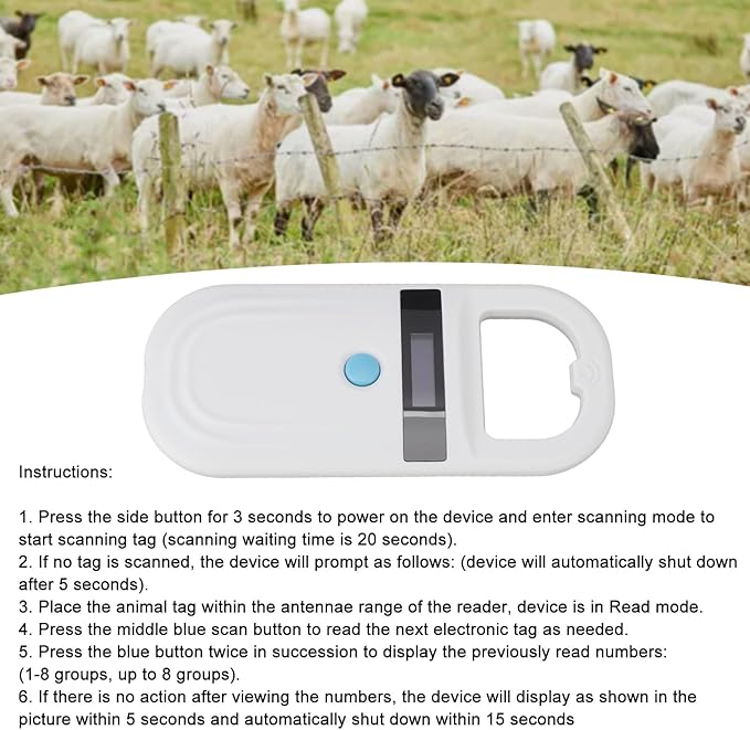 Pet Microchip Reader Portable Rechargeable Animal ID Tag Scanner for Poultry Cow Dog Cat Sheep - Efficient Identification Technology, Lightweight Design for Outdoor Use