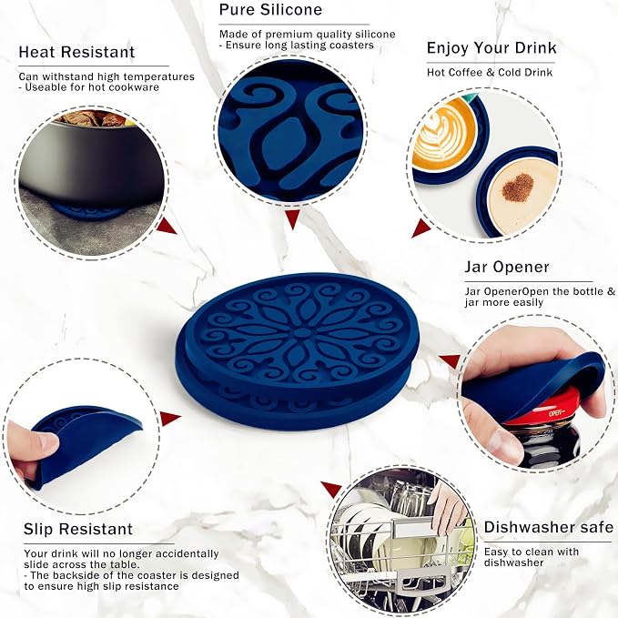 Silicone Coasters for Drinks, Resistant Reusable Drink Coasters-Great Gift for