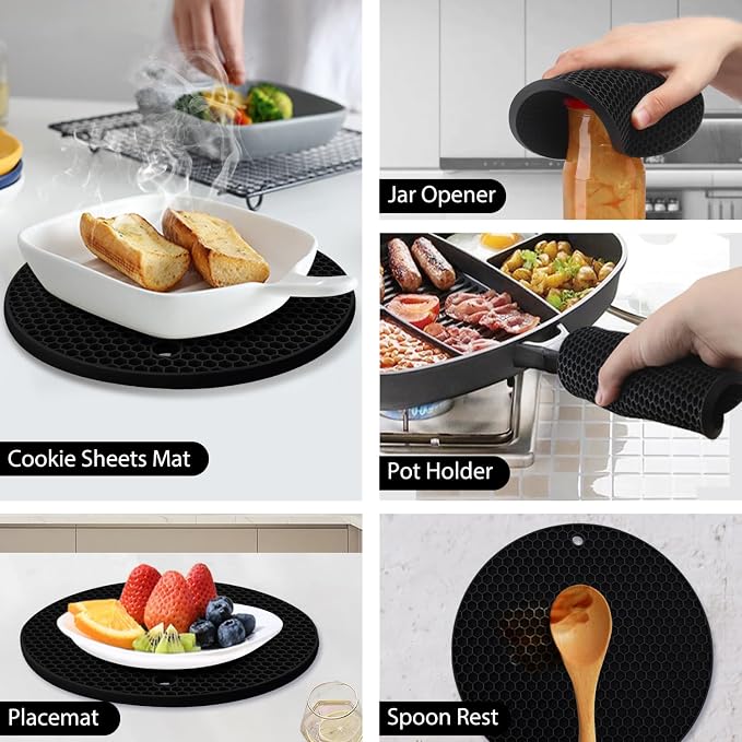 4 Pack Silicone Trivet Mats, 8.7 Inch Flexible Heat Resistant Silicone Hot Pads