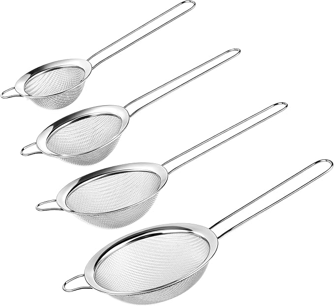 4PCS Fine Mesh Strainer Set, Stainless Steel Kitchen Sieve