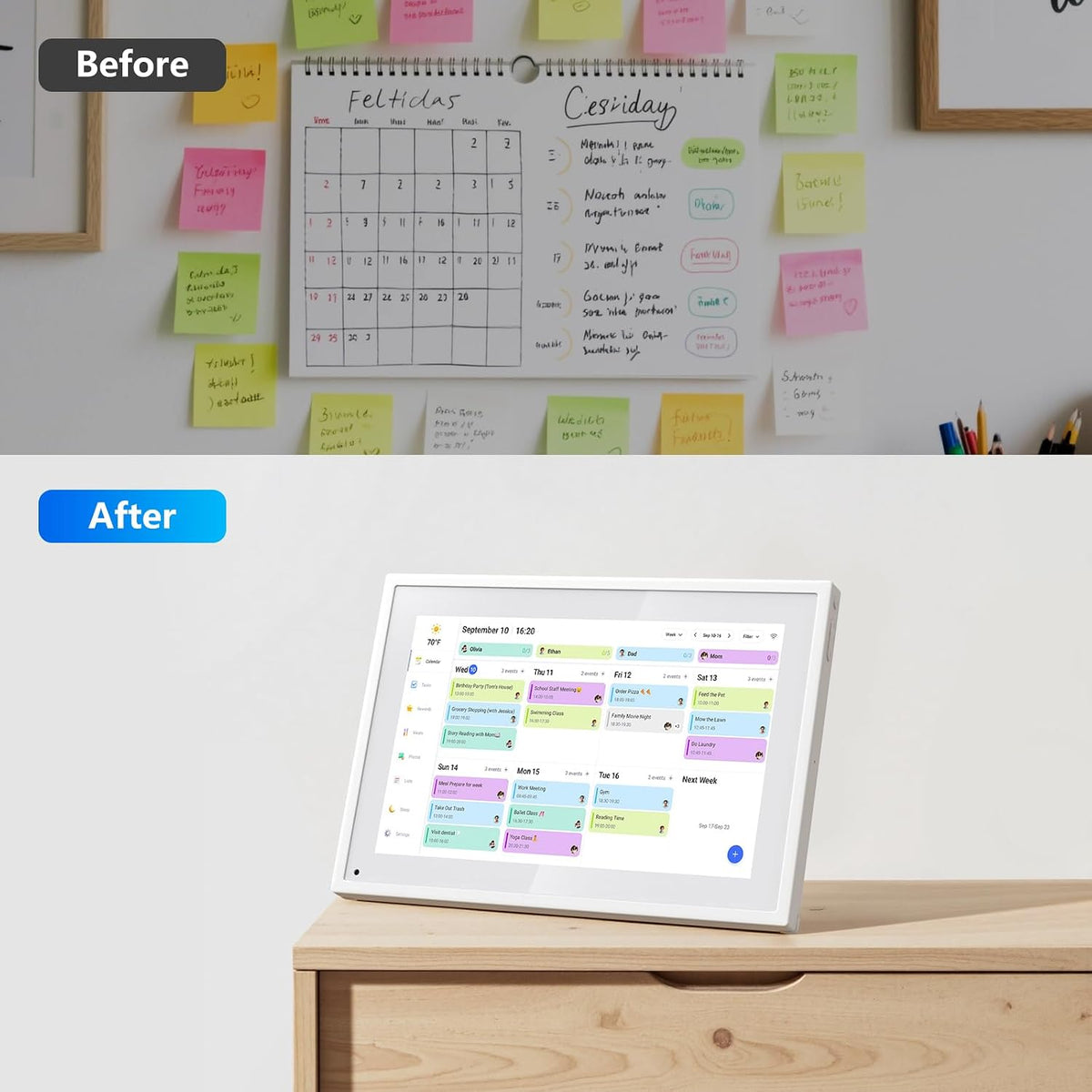 Digital Calendar, 10.1 Inch Smart Electronic Desk Calendar & Chore Chart, Touchscreen Interactive Display for Family Schedules with Meal Planner & Picture Frame & Lists