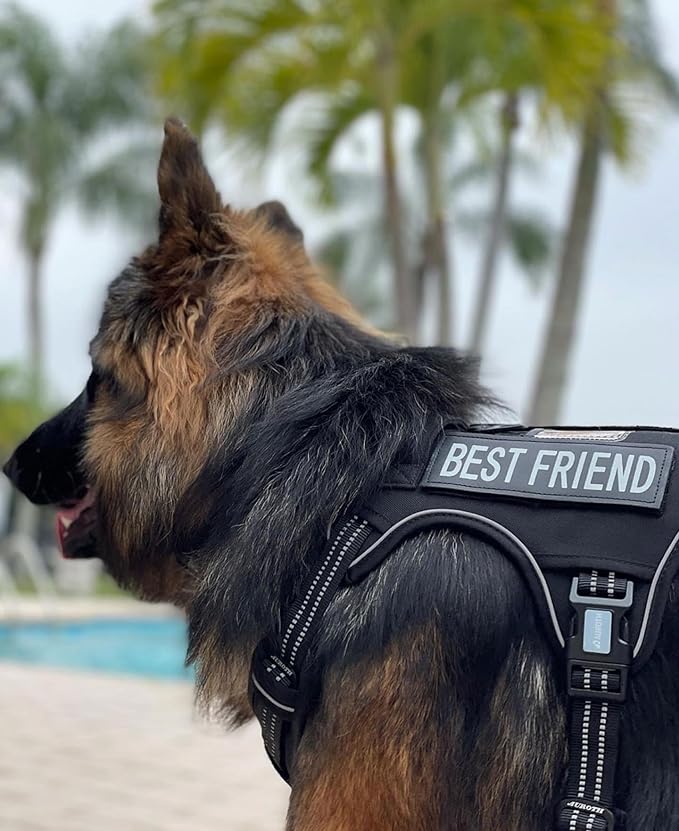 Auroth Tactical Harness for Large Dogs No Pull Adjustable Pet Harness Reflective Working Training Easy Control Pet Vest Military Service Dog Harnesses Black L
