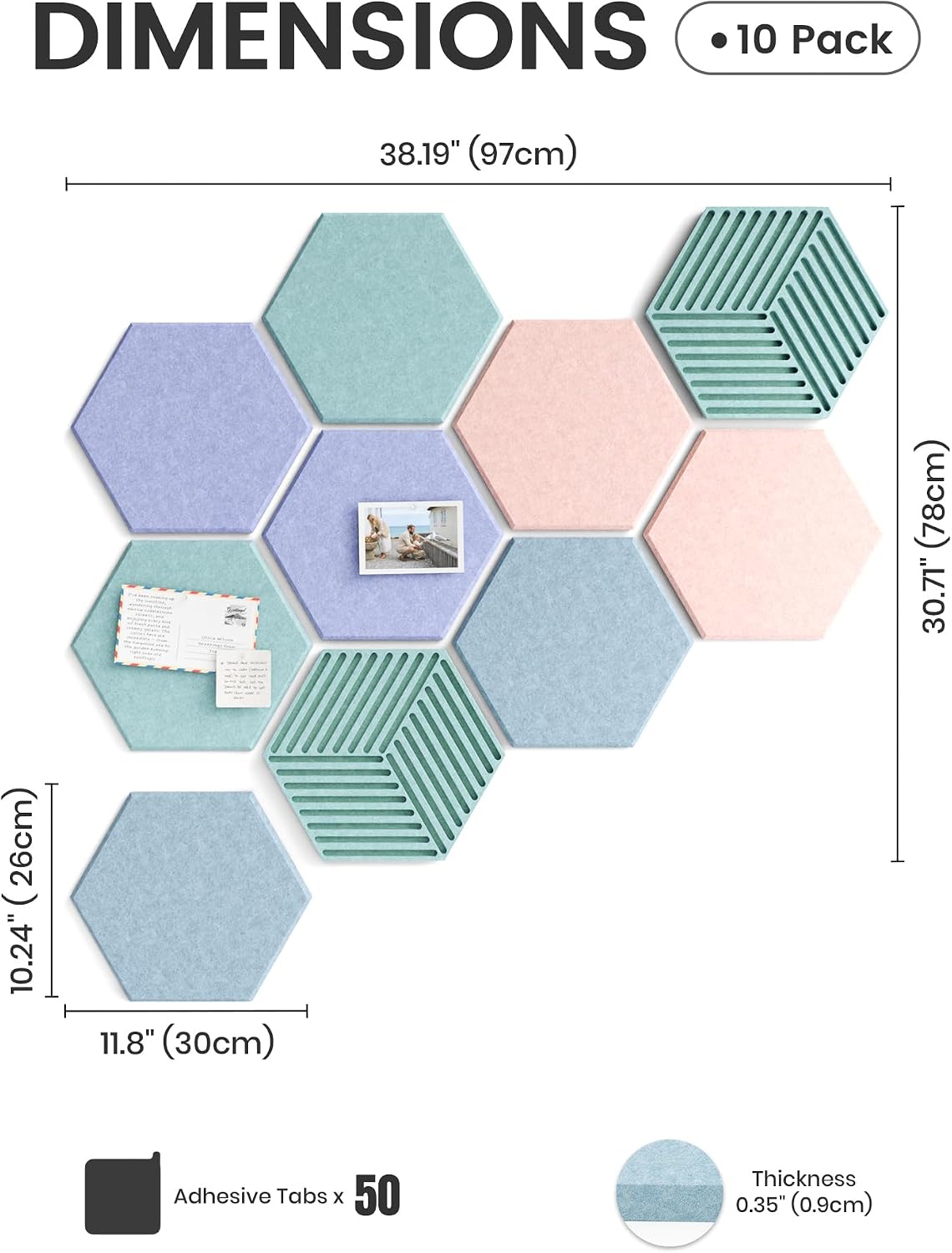 Fluxynara 10-Pack Hexagon Cork Board Alternative, Coastal Haze