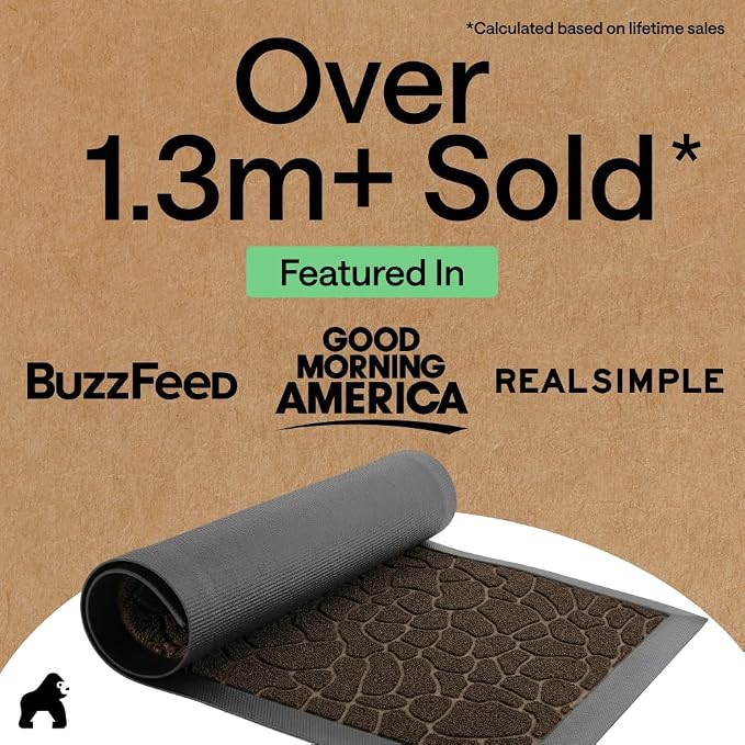 GORILLA GRIP 100% Waterproof All-Season WeatherMAX Doormat, US Designed Natural