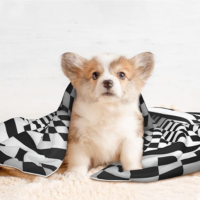 Waterproof Dog Blanket Soft Pet Blanket for Puppy Cat, Fleece Cat Throw Blankets for Furniture Bed Couch Sofa Reversible - 3D Black and White Checkerboard Tunnel