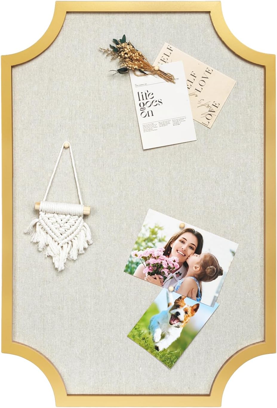 Large Linen Bulletin Board, 20"x30" Pin Board for Walls, Gold Wood Frame