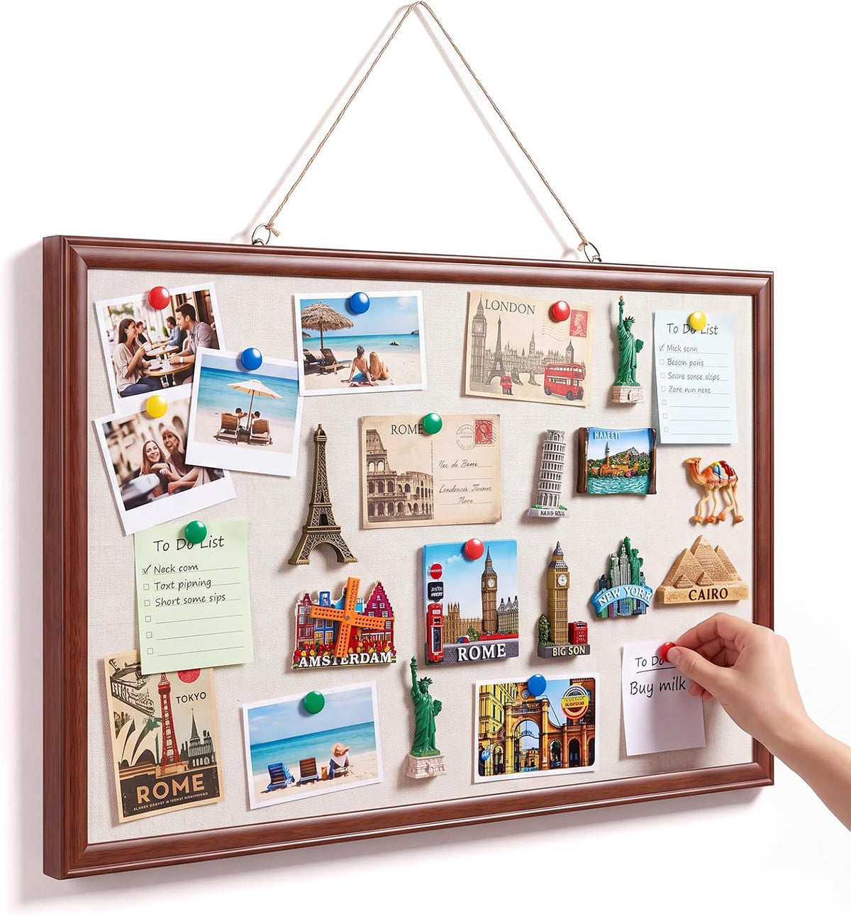 Magnetic Linen Bulletin Board Wood for Wall, 30 x 20'', Walnut