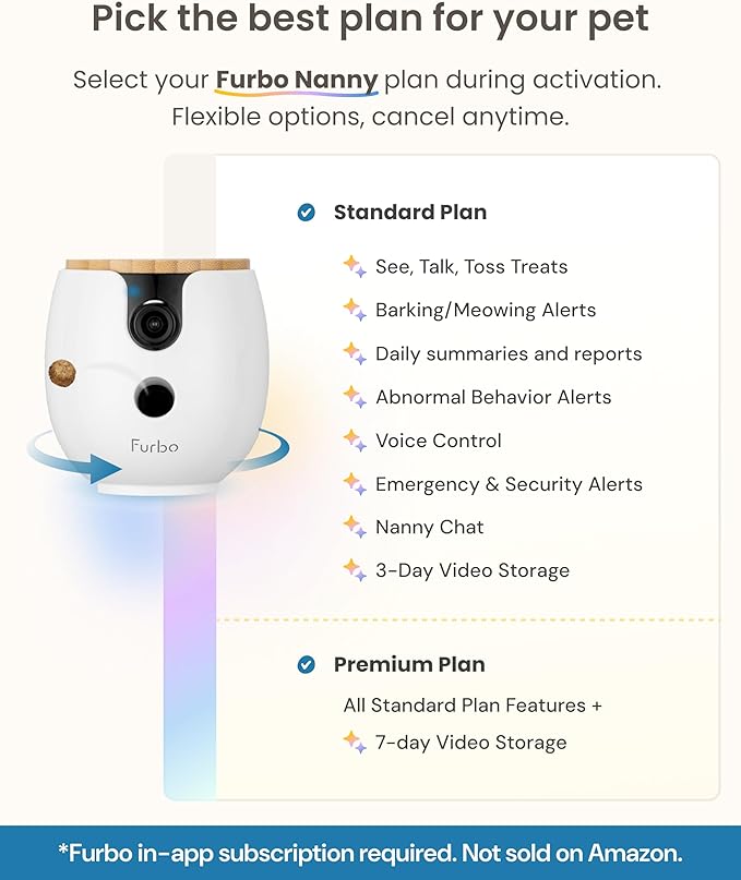 Furbo Mini 360° [Subscription Required] New 2K QHD Pet Camera - Unlock w/Paid Plan: Dog & Cat Safety Alerts, Rotating Treat Toss, 2-Way Speaker (Low Risk, 3mo Min. Cancel Anytime)