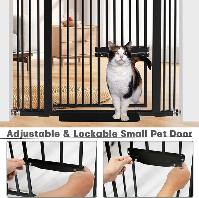 55 Inch Extra Tall Pet Gate with Small Cat Door, 29.55"-46.06" Adjustable Wide Dog Gate, Tall Cats Gates for Doorway, Stairs, House(Black)